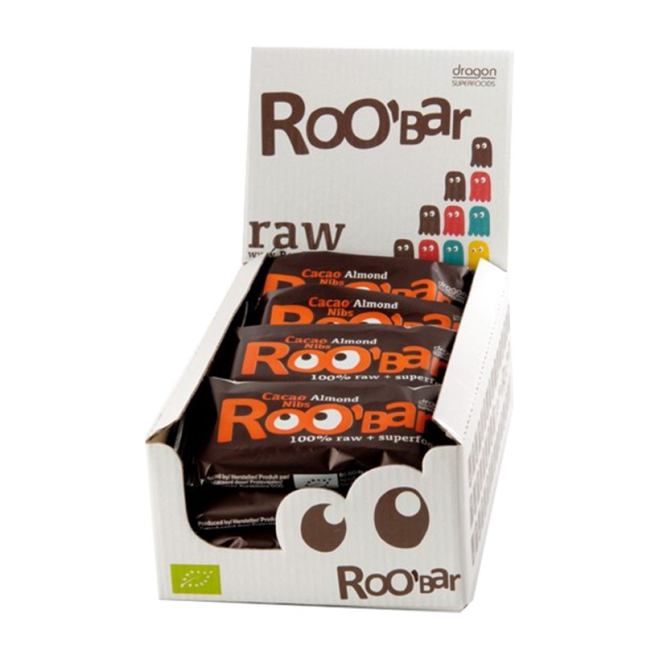 Roo Bar Cacao Nibs raw food energiebar box (16x50g) (foto 1)